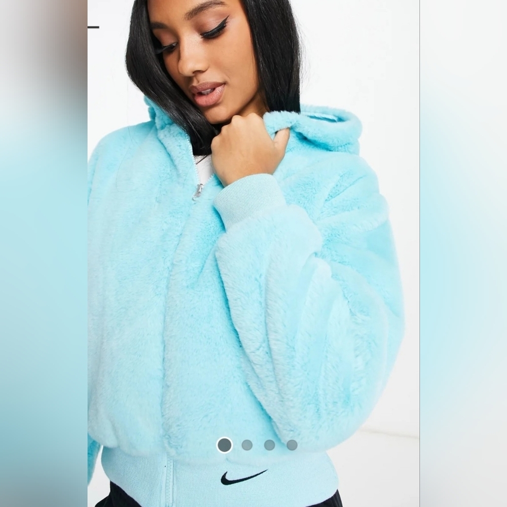 Nike Essentials Faux Fur Hooded Jacket In Aqua